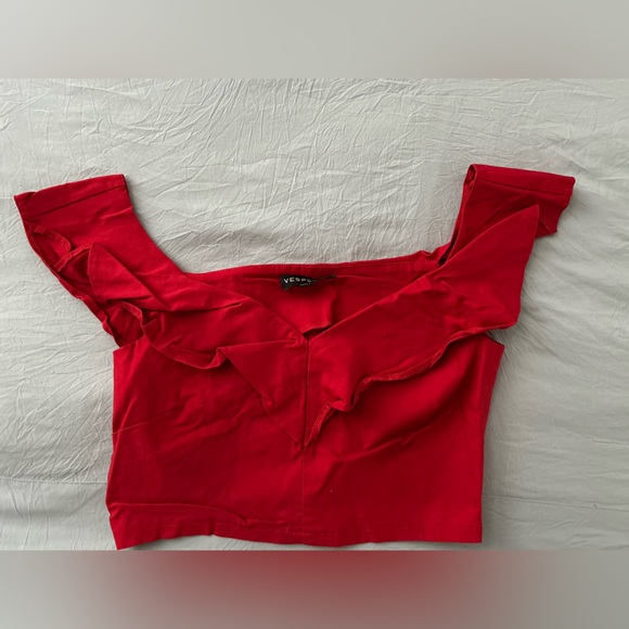 Vesper red ruffle top. Size: US 10, but fits like US 8. - Picture 1 of 3